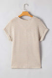Stripe Buttoned Front V Neck T Shirt - Trendsi - Flyclothing LLC