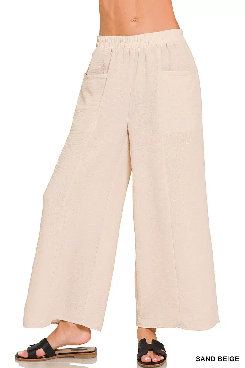 Zenana Woven Airflow Elastic Waistband Pants - Trendsi - Flyclothing LLC