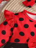 Children's Ladybug Print Ruffle Trim Top and Pants Set - Trendsi - Flyclothing LLC