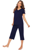 V-Neck Short Sleeve Top and Pants Lounge Set - Trendsi - Flyclothing LLC