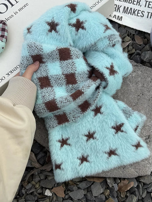 Star Plaid Plush Scarf - Trendsi - Flyclothing LLC