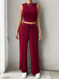 Mock Neck Sleeveless Top and Drawstring Pants Set - Trendsi - Flyclothing LLC
