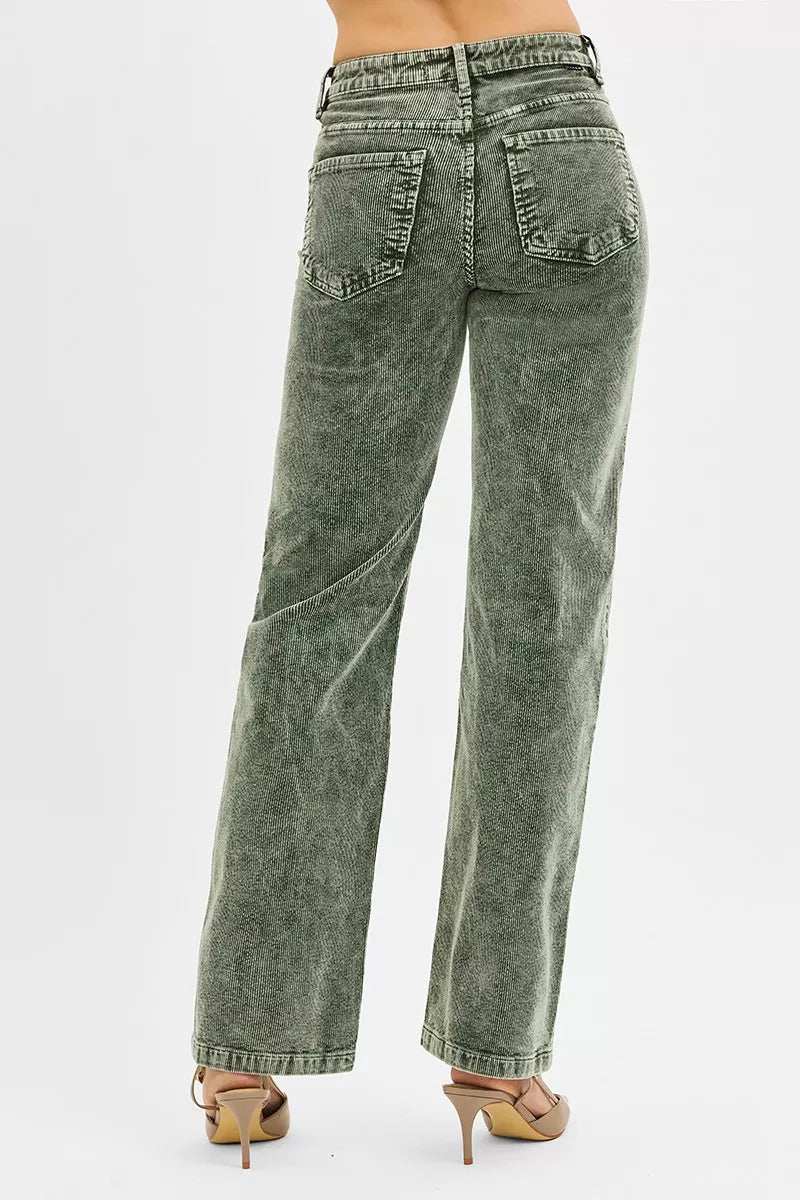 RISEN Tummy Control Mid Rise Straight Leg Corduroy Pants - Trendsi - Flyclothing LLC