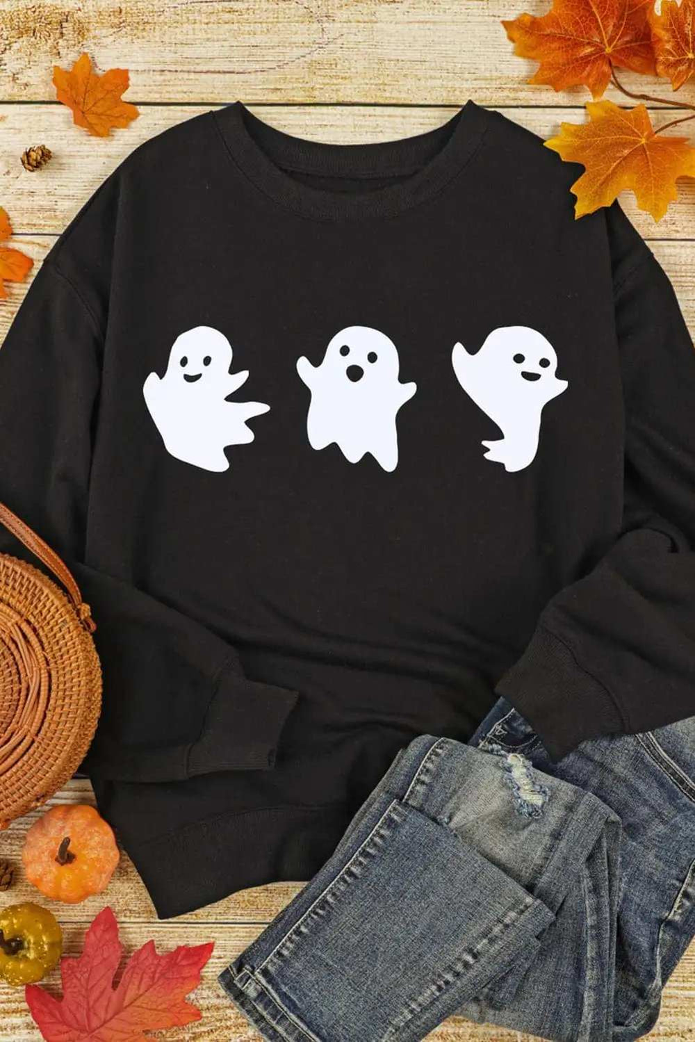 Ghost Round Neck Long Sleeve Sweatshirt - Trendsi - Flyclothing LLC