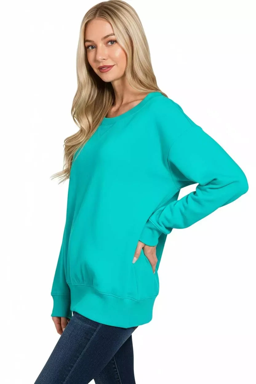 Zenana Fleece Boat Neck Sweatshirt - Trendsi - Flyclothing LLC