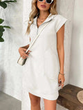 Texture Half Zip Cap Sleeve Mini Dress - Trendsi - Flyclothing LLC