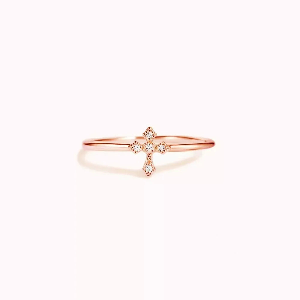 925 Sterling Silver Zircon Cross Ring - Trendsi - Flyclothing LLC