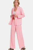 Zenana Button Down Long Sleeve Top and Pants Lounge Set - Trendsi - Flyclothing LLC