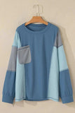 Patchwork Color Block Round Neck Long Sleeve Top - Trendsi - Flyclothing LLC