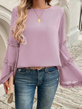 Devine Frill Round Neck Long Sleeve Top - Trendsi - Flyclothing LLC