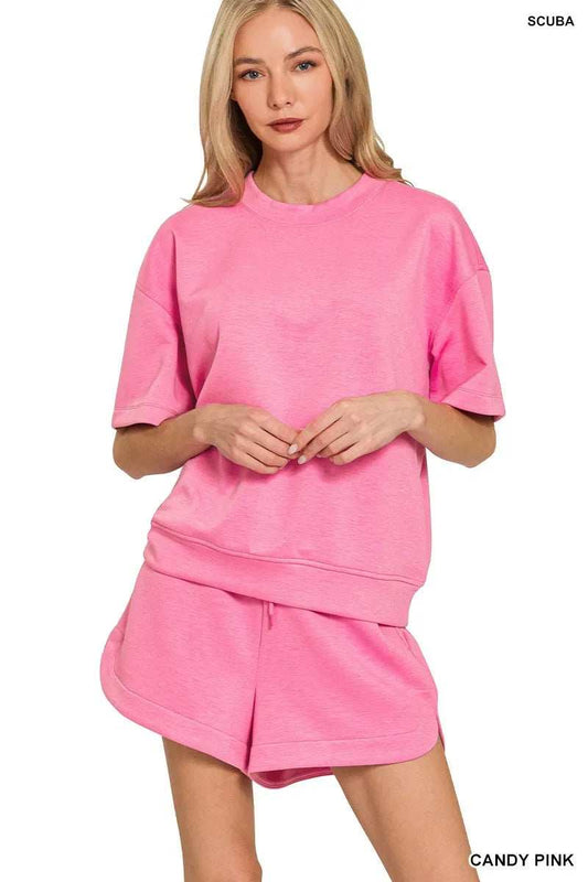 Zenana Scuba Short Sleeve Top & Shorts Set - Trendsi - Flyclothing LLC