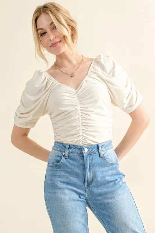 And The Why Buttery Soft Ruched Detailed Jersey Bodysuit - Trendsi - Flyclothing LLC