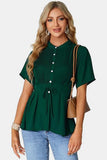 Tied Round Neck Short Sleeve Blouse - Trendsi - Flyclothing LLC