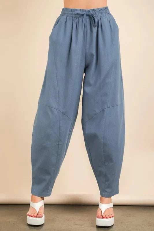 VERY J Solid Barrel Comfy Woven Pants - Trendsi - Flyclothing LLC