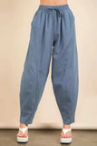 VERY J Solid Barrel Comfy Woven Pants - Trendsi - Flyclothing LLC