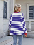 Lace-Up Striped Long Sleeve T-Shirt - Trendsi - Flyclothing LLC