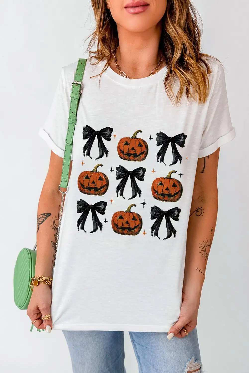 Pumpkin Round Neck Short Sleeve T-Shirt - Trendsi - Flyclothing LLC