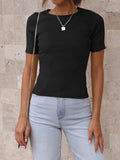 Round Neck Short Sleeve Knit Top - Trendsi - Flyclothing LLC