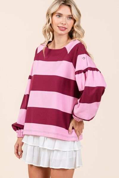 Mittoshop Striped Snap Shoulder Long Sleeve T-Shirt - Trendsi - Flyclothing LLC