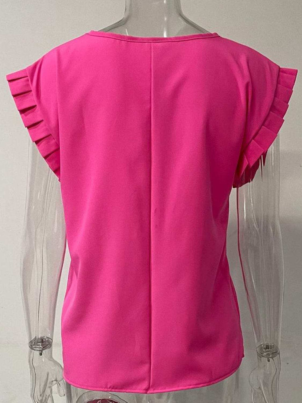 Ruffled Round Neck Cap Sleeve Blouse - Trendsi - Flyclothing LLC