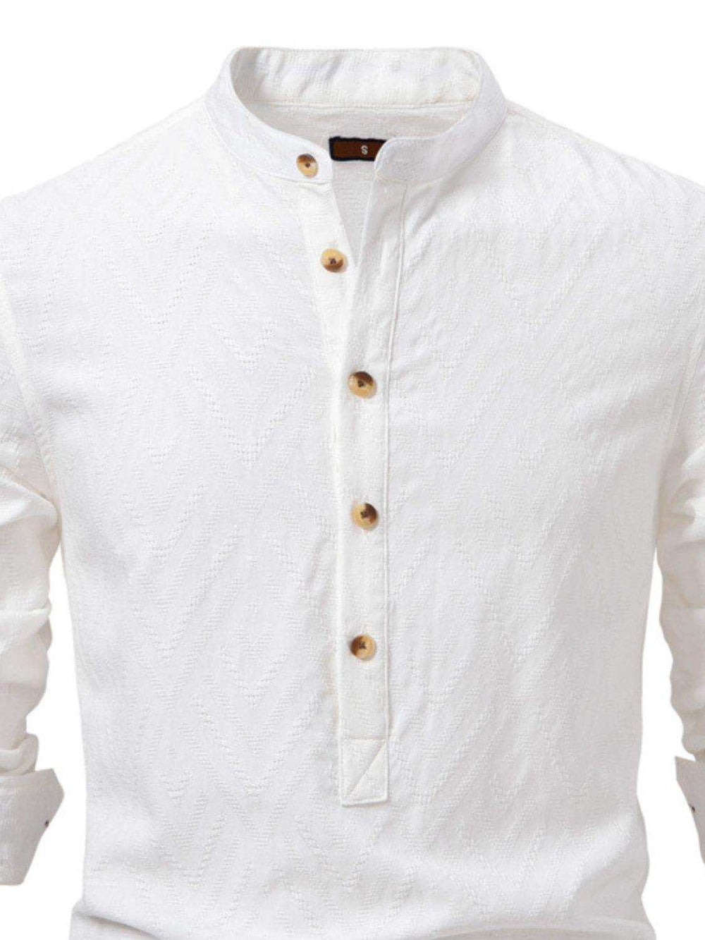 Men's Half Button Geometric Texture Collared Neck Shirt - Trendsi - Flyclothing LLC