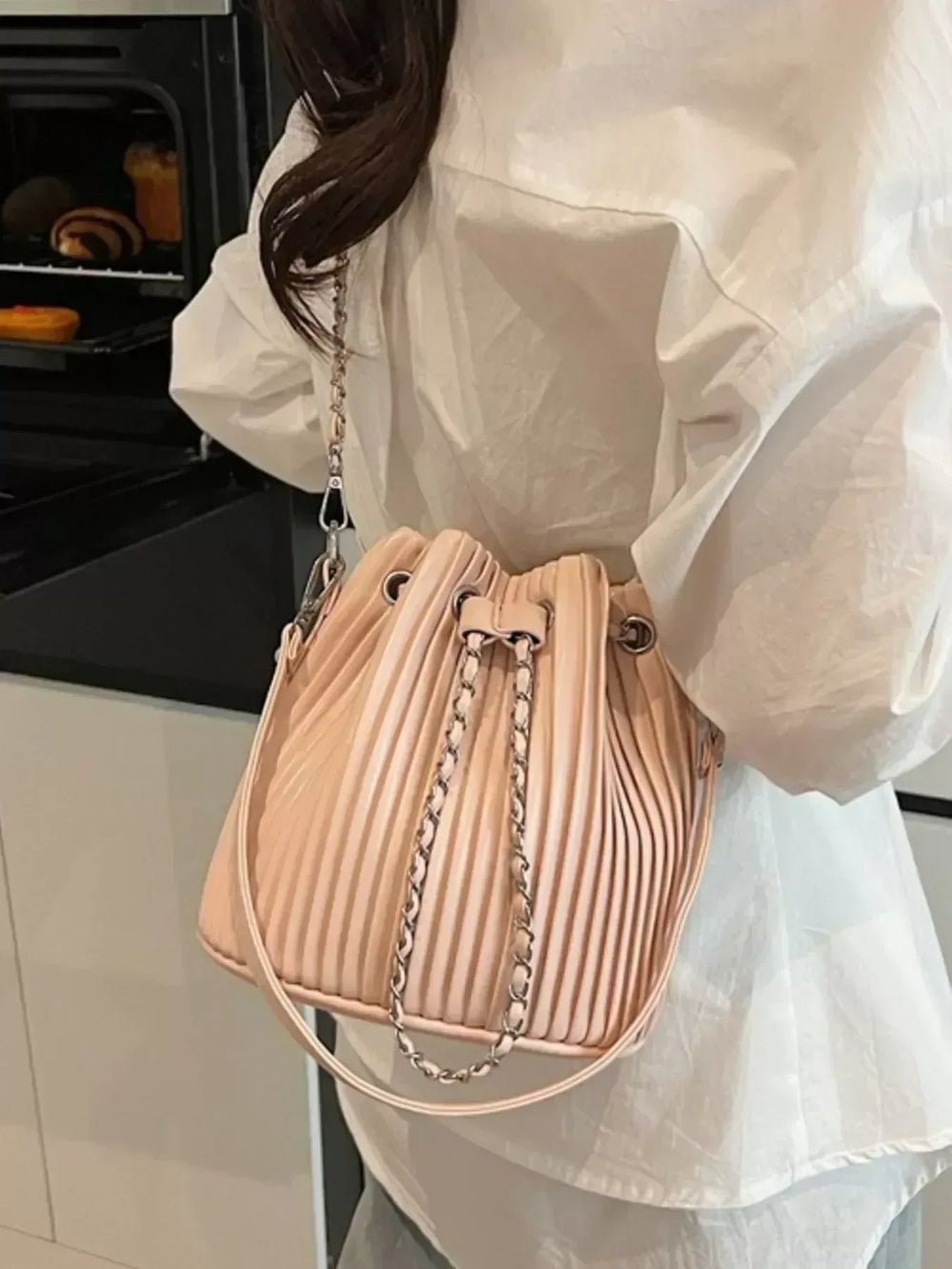 Pleated Bucket Crossbody Bag - Trendsi - Flyclothing LLC