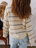Striped Round Neck Drop Shoulder Sweater - Trendsi - Flyclothing LLC