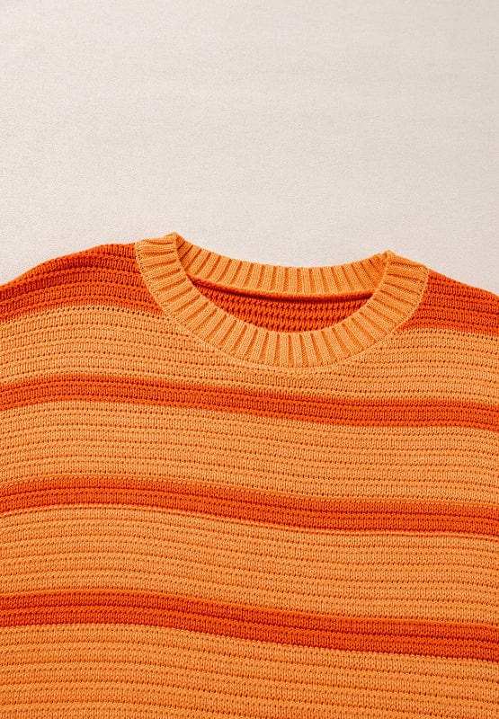 Striped Round Neck Long Sleeve Sweater - Trendsi - Flyclothing LLC