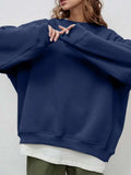 Round Neck Dropped Shoulder Long Sleeve Sweatshirt - Trendsi - Flyclothing LLC