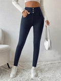 Decorative Button Skinny Pants with Pockets - Trendsi - Flyclothing LLC