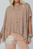 Stripe Batwing Sleeve Round Neck Oversized Top - Trendsi - Flyclothing LLC