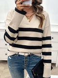 Striped Collared Neck Long Sleeve Sweater - Trendsi - Flyclothing LLC