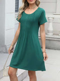 Pleated Front Round Neck Swing Dress - Trendsi - Flyclothing LLC