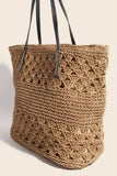 Fame Faux Leather Handle Knitted Tote Bag - Trendsi - Flyclothing LLC