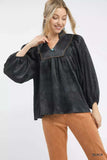 Umgee Crinkle Brocade Long Sleeve Blouse - Trendsi - Flyclothing LLC