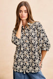 BiBi Floral Jacquard Short Dolman Sleeves Shirt - Trendsi - Flyclothing LLC
