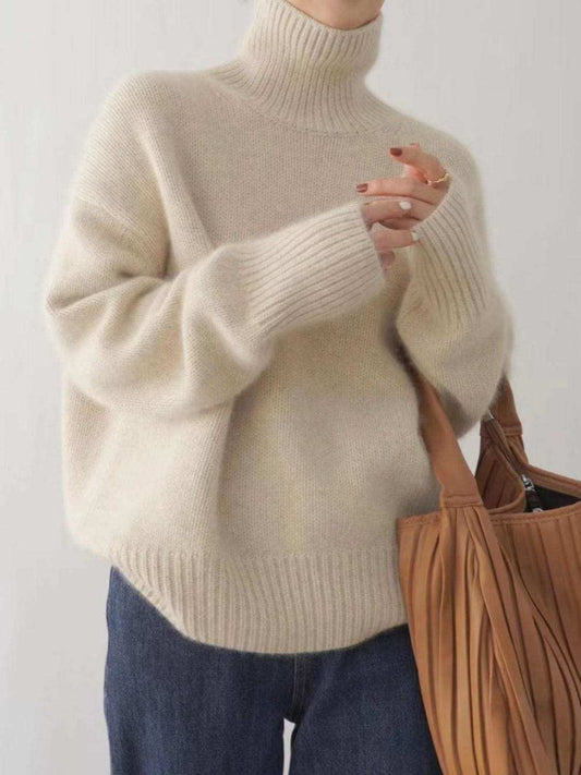 Turtleneck Dropped Shoulder Long Sleeve Sweater - Trendsi - Flyclothing LLC
