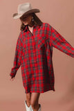 SO ME Christmas Checker Plaid Button Up Shirt Dress - Trendsi - Flyclothing LLC