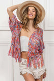 BiBi Open Front Fringed Crop Knit Cardigan - Trendsi - Flyclothing LLC