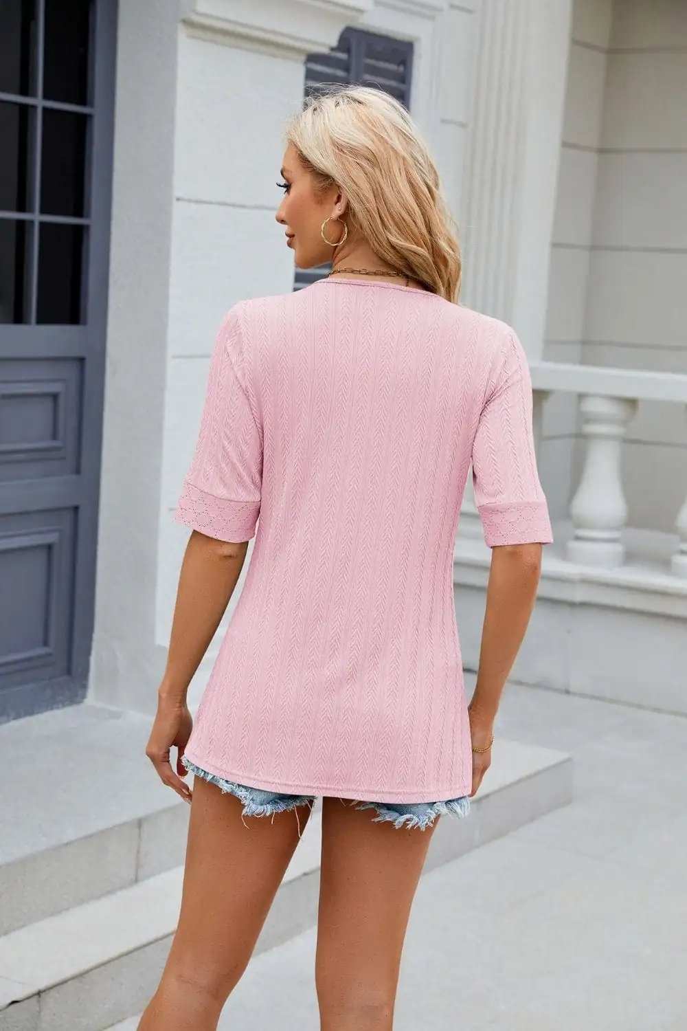 Texture Square Neck Half Sleeve Blouse - Trendsi - Flyclothing LLC