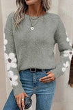 Flower Round Neck Long Sleeve Sweater - Trendsi - Flyclothing LLC