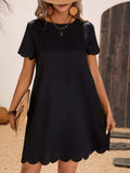 Scalloped Hem Round Neck Short Sleeve Dress - Trendsi - Flyclothing LLC