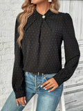 Swiss Dot Mock Neck Long Sleeve Blouse - Trendsi - Flyclothing LLC