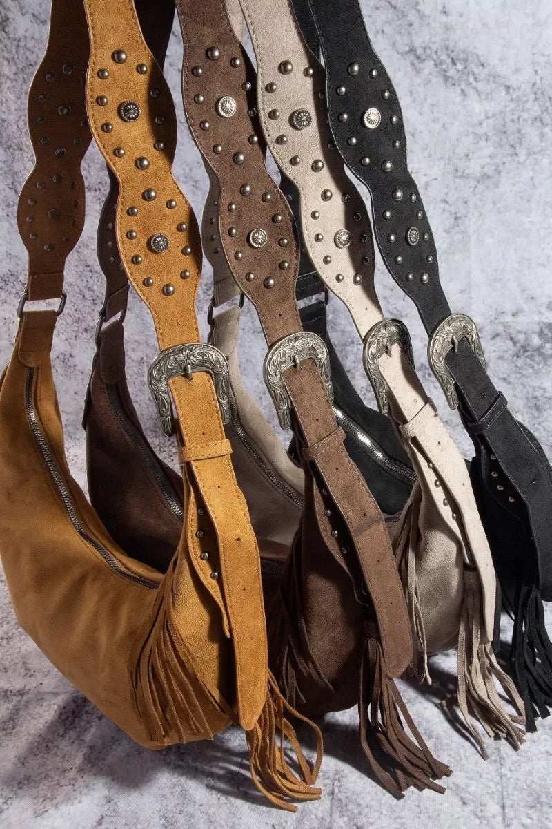 Fame Half Moon Fringe Buckle Strap Hobo Bag - Trendsi - Flyclothing LLC