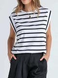 Florira Striped Round Neck Cap Sleeve T-Shirt - Trendsi - Flyclothing LLC