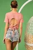 BiBi Rib Knit with Back Cross and Tied Detailed Top - Trendsi - Flyclothing LLC