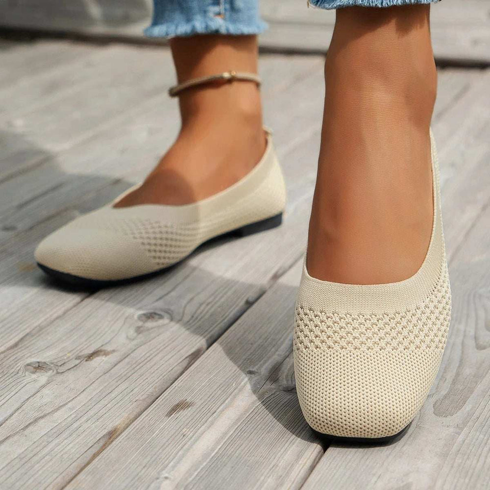 Square Toe Solid Color Mesh Slip-Ons - Trendsi - Flyclothing LLC