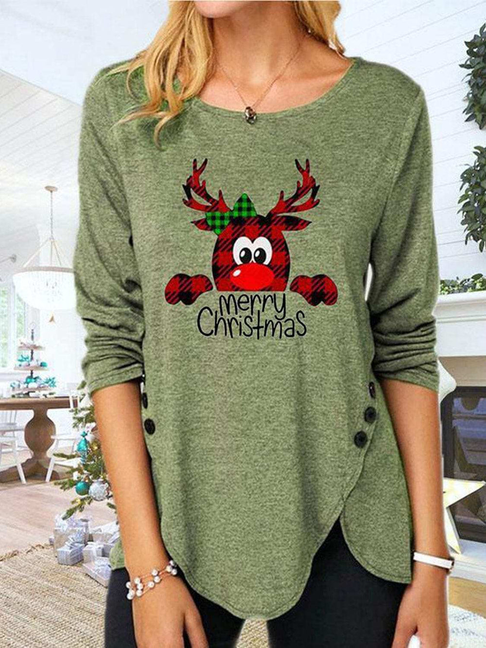 Full Size Reindeer Round Neck Long Sleeve T-Shirt - Trendsi - Flyclothing LLC