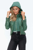 Snobbish Faux Leather Zip Up Drawstring Hooded Jacket - Trendsi - Flyclothing LLC