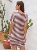 Cutout Striped Round Neck Short Sleeve Dress - Trendsi - Flyclothing LLC